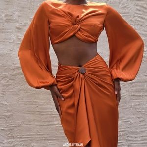 Andrea Iyamah Behati Rust Crop Top and Skirt